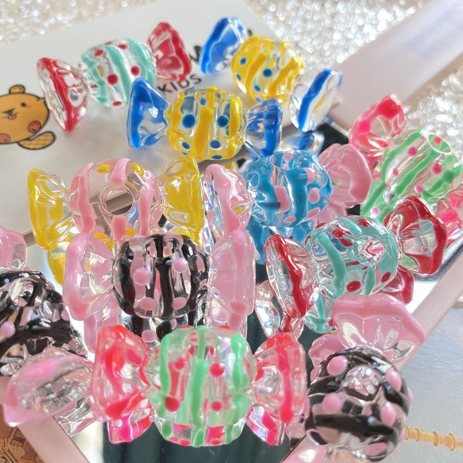 Wholesale 2pcs/pack Acrylic Hand-Painted Wave Dot Straight Hole Candy Beads